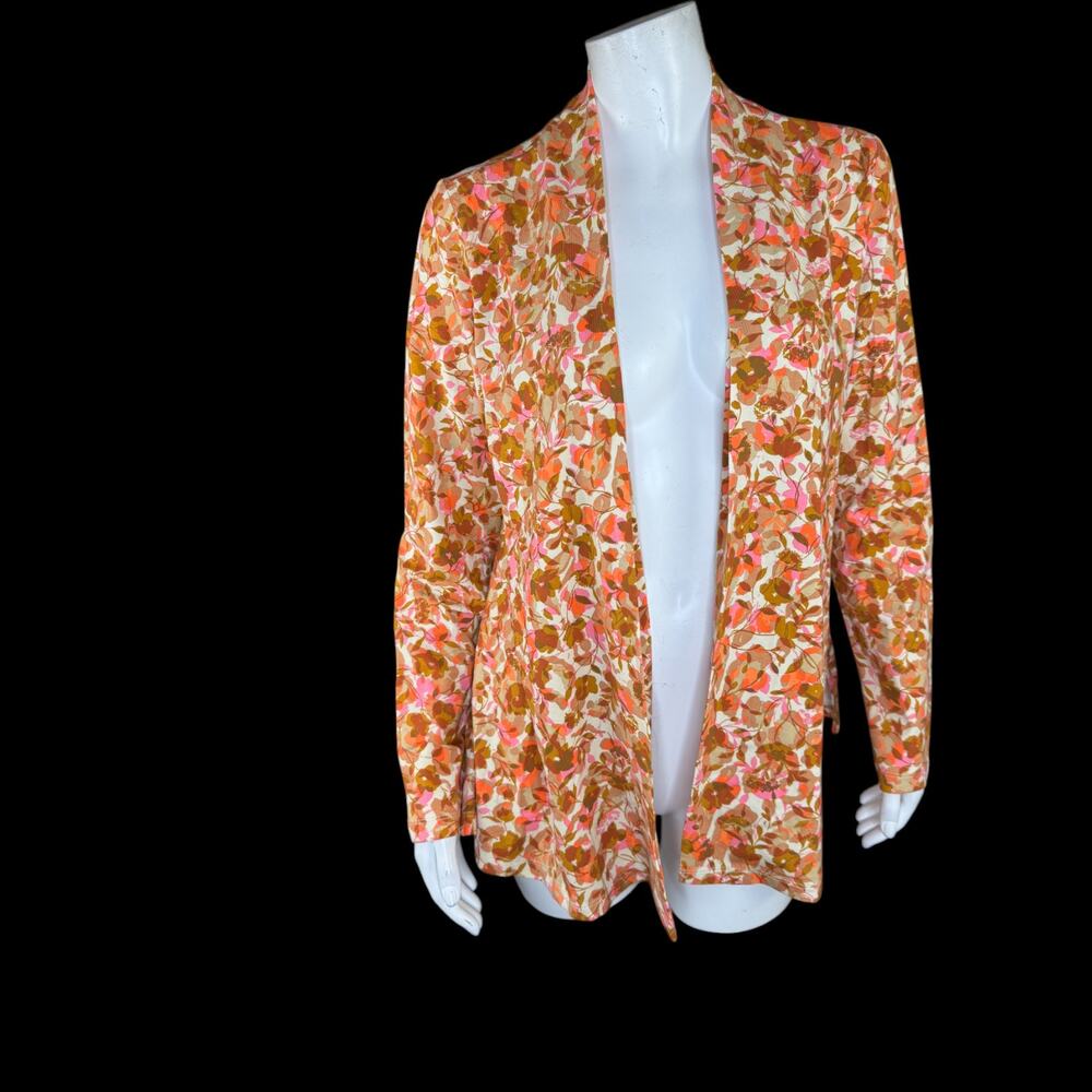 Isaac Mizrahi Live! Floral Printed Long Cardigan with Side Slits Orange Fall XS